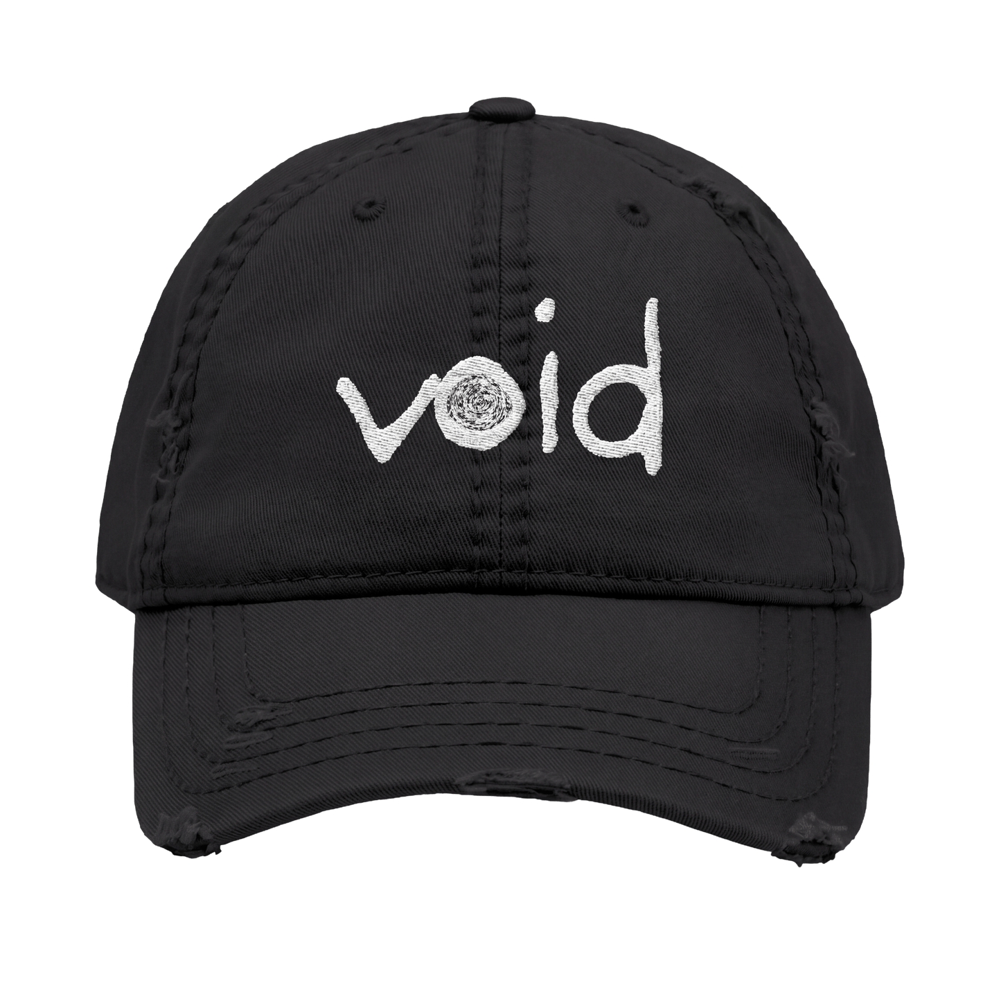 Distressed Black ‘void’ Embroidered Cap