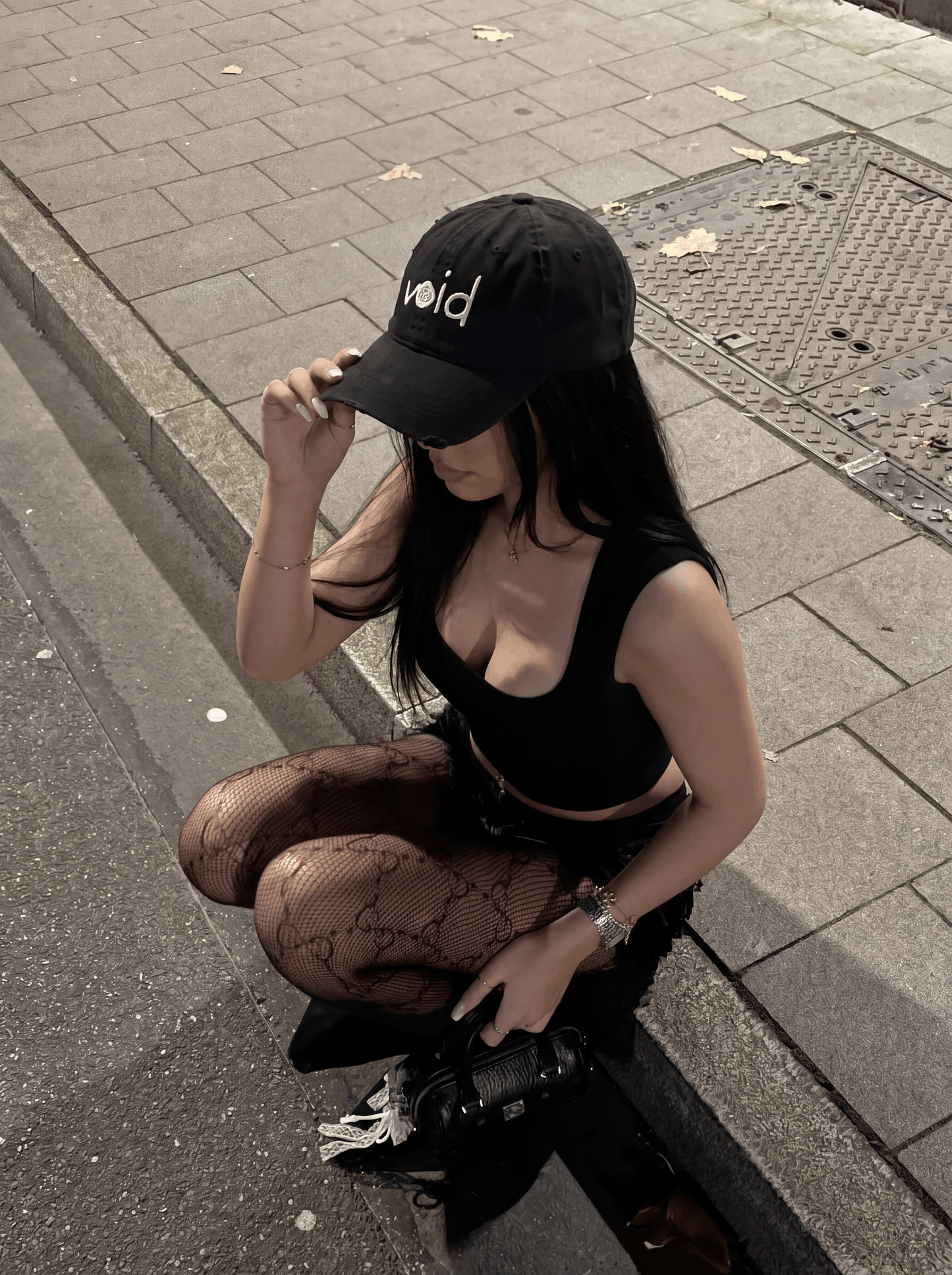 Distressed Black ‘void’ Embroidered Cap